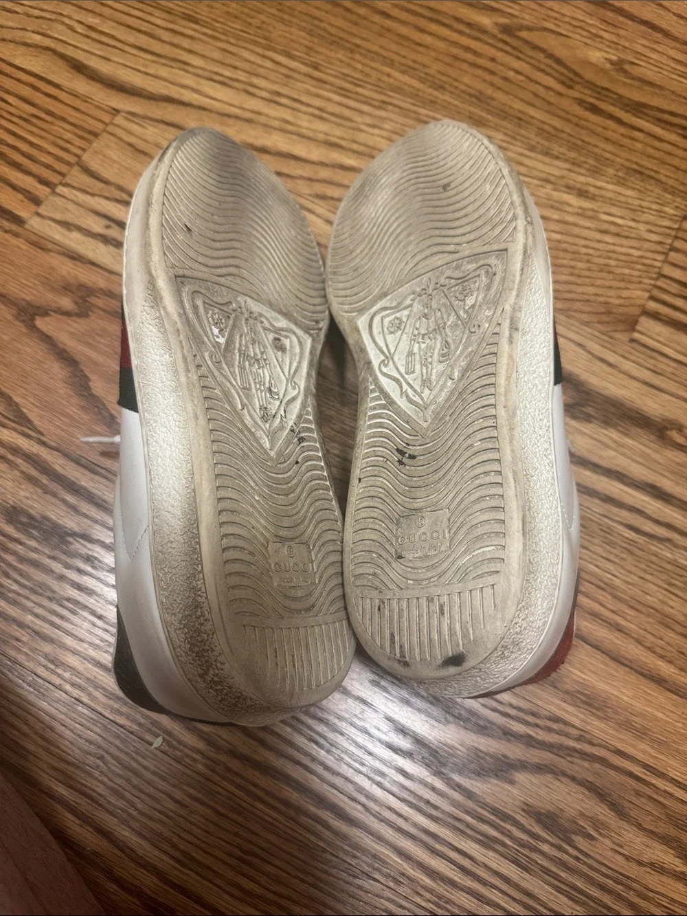 Gucci White Leather Sneakers Red & Green Stripe and Gold Bee. Ace Embroidered